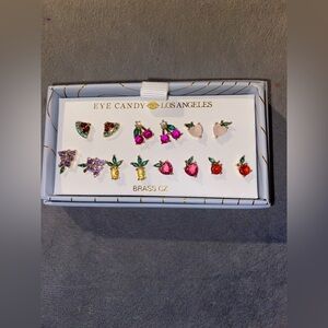 BNIB Eye Candy Los Angeles Blue & Gold Box Different Fruit Stud $55